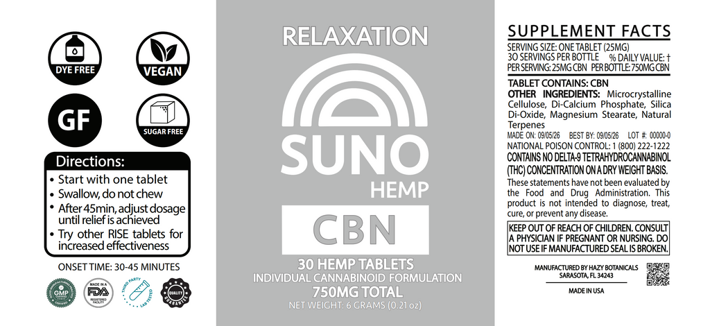 SUNO CBN Tablets - Relaxation - 30 Count