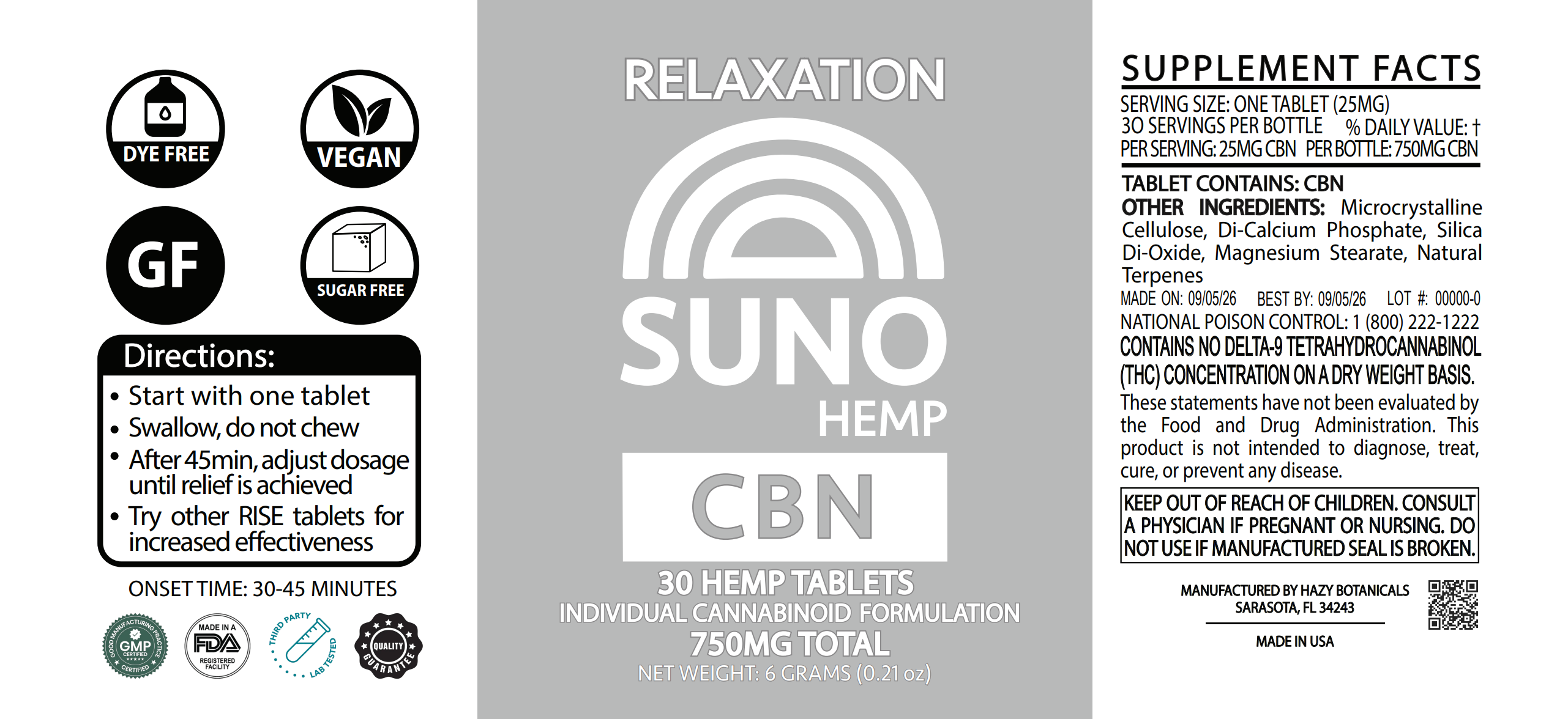 SUNO CBN Tablets - Relaxation - 30 Count
