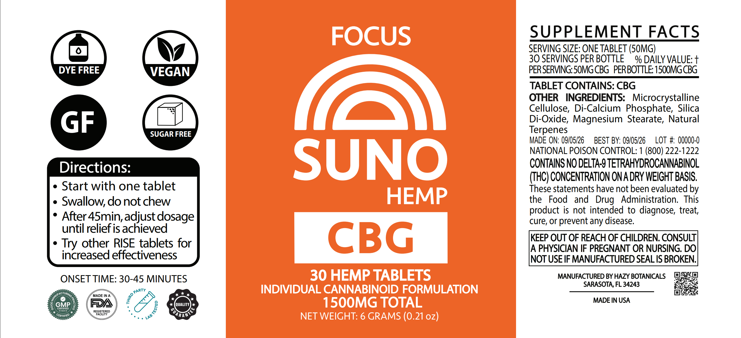 SUNO CBG Tablets - Focus - 30 Count