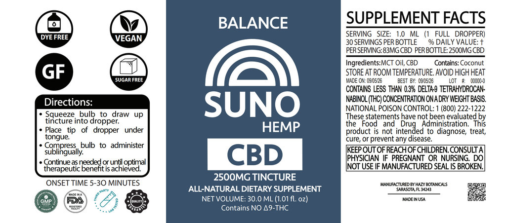 SUNO CBD Tincture - 2500mg CBD