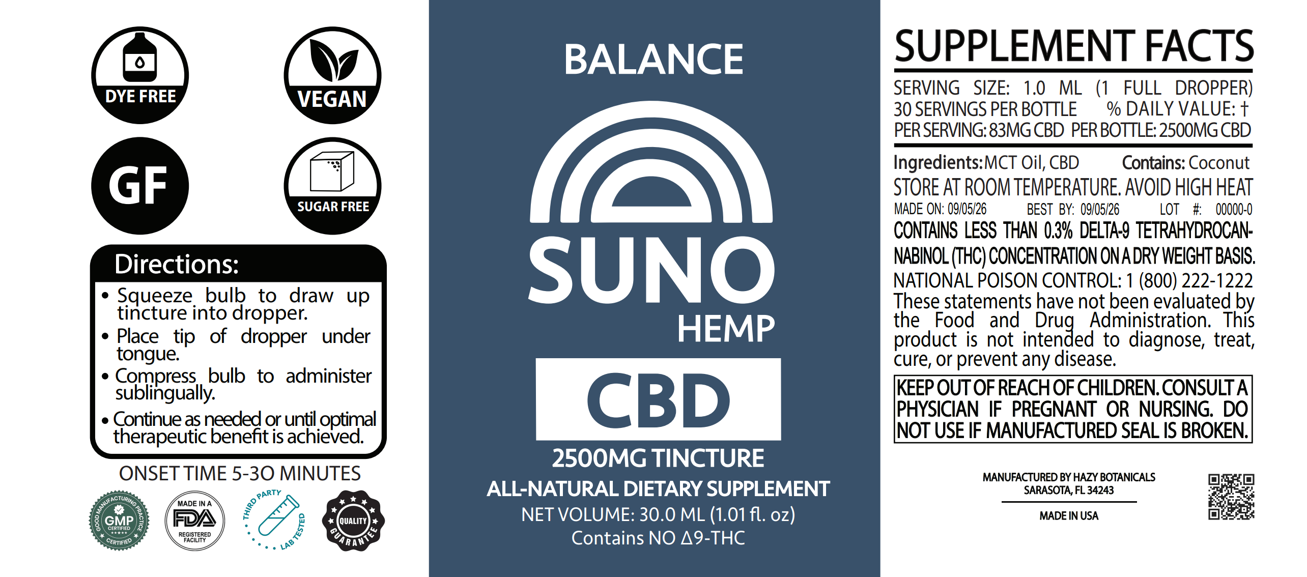 SUNO CBD Tincture - 2500mg CBD