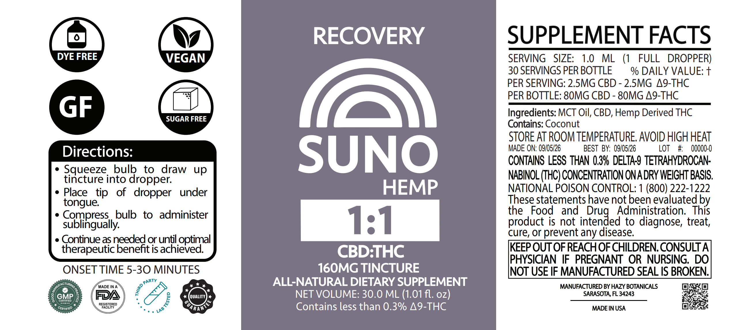 SUNO 1:1 Tincture - 80mg CBD/80mg THC