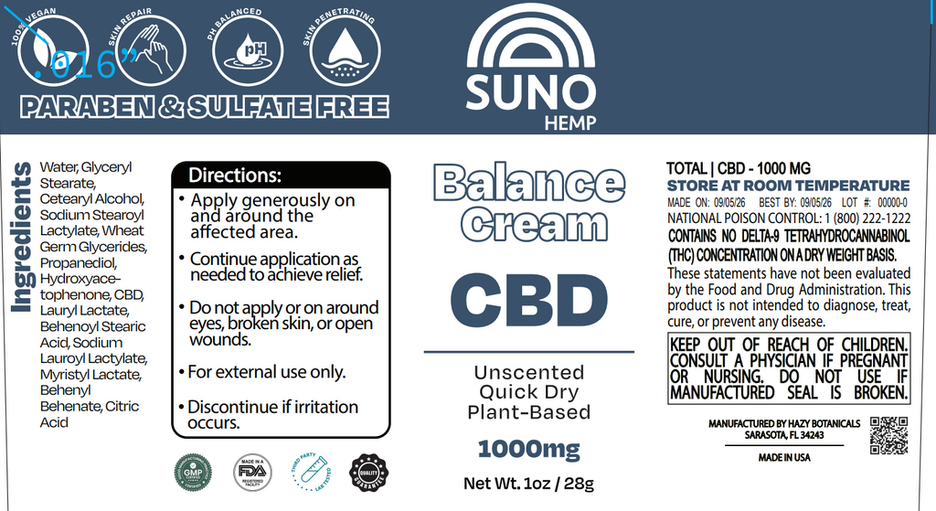 SUNO CBD Cream - 1oz