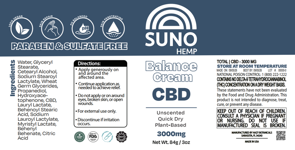SUNO CBD Cream - 3oz