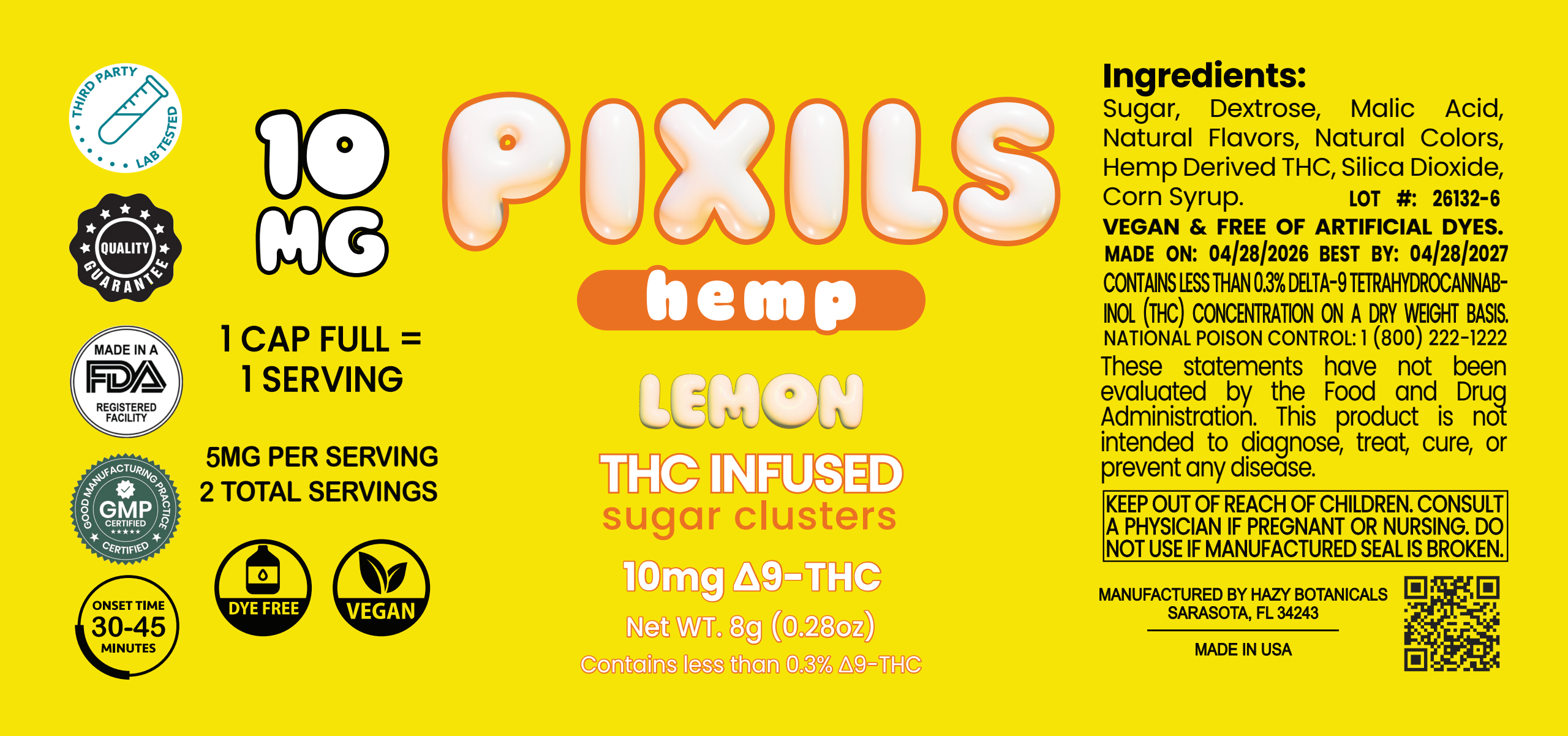 PIXILS Lemon Infused Sugar Clusters - 10mg