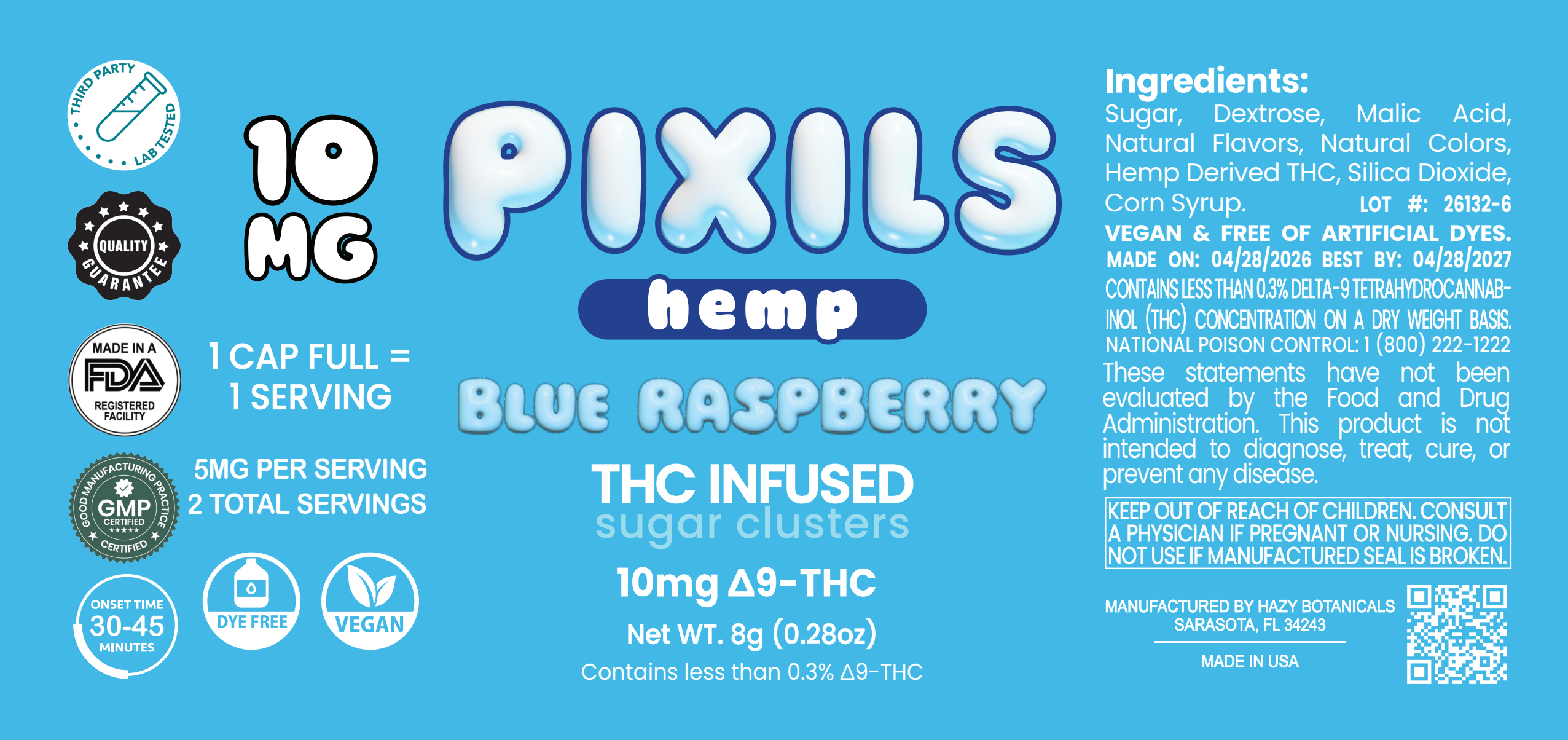 PIXILS Blue Raspberry Infused Sugar Clusters - 10mg