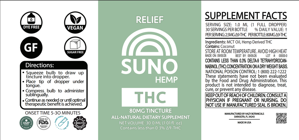 SUNO THC Tincture - 80mg THC