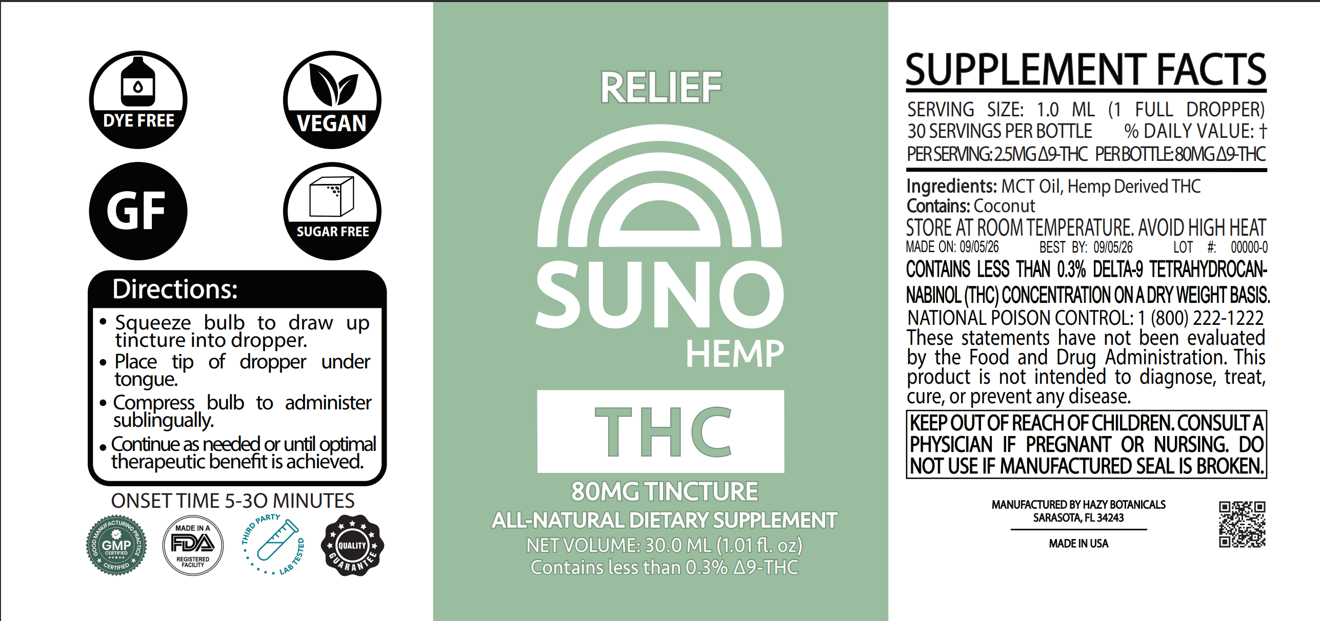 SUNO THC Tincture - 80mg THC
